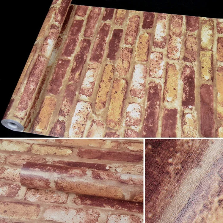 歐式磚創意3D石磚裝飾壁紙貼紙 臥室客廳牆面防水壁紙卷，尺寸：45 x 1000cm，歐式磚