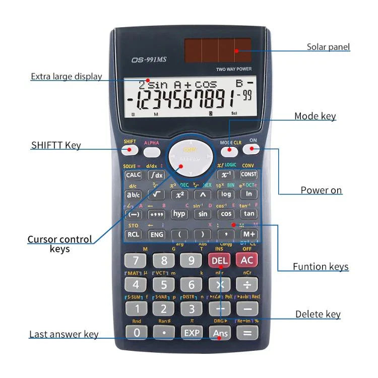 OSALO OS-991MS 10+2 Digits Double Line Display Multi-functional Student Function Scientific Calculator Solar Energy Dual Power Calculator, OS-991MS