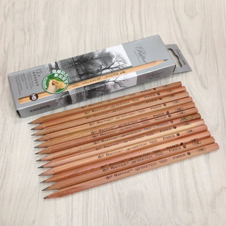 12支繪畫書寫素描木製鉛筆預削尖HB藝術石墨鉛筆，HB