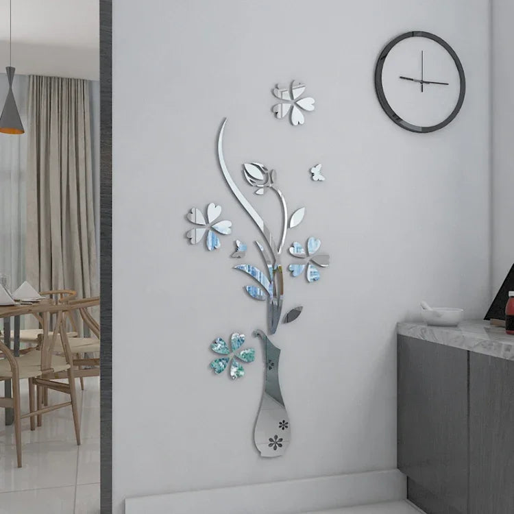 創意3D花瓶風格鏡子DIY牆貼套裝，尺寸：40*60cm