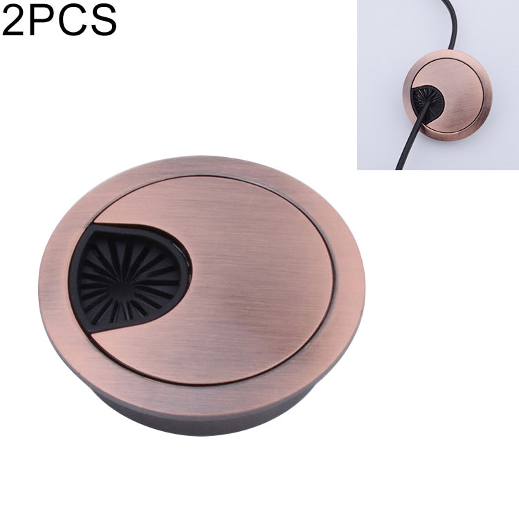 2片桌面電腦鋅合金圓形穿線盒蓋，孔徑：53mm（亮金色），53mm