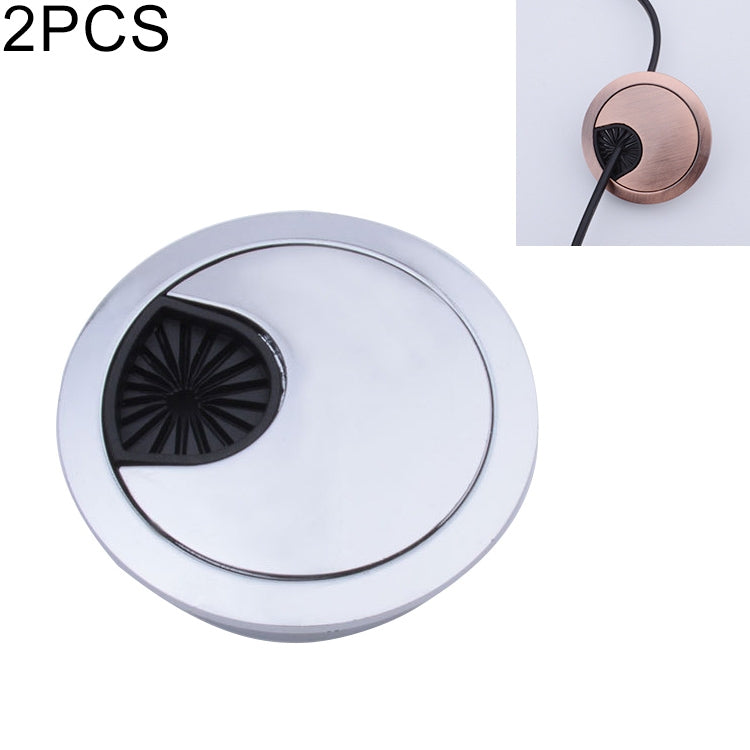 2片桌面電腦鋅合金圓形穿線盒蓋，孔徑：53mm（亮金色），53mm