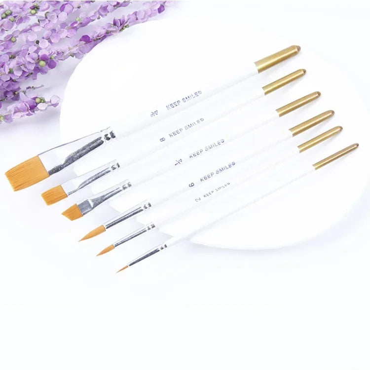 6 in 1 Artists Oil Painting Brush Set Nylon Hair Wood Handle Acrylic Watercolor Pointed Tip Drawing Pen, Pointed Tip Drawing Pen