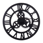 Retro Wooden Round Single-sided Gear Clock Rome Number Wall Clock, Diameter: 40cm, Rome Number  40cm