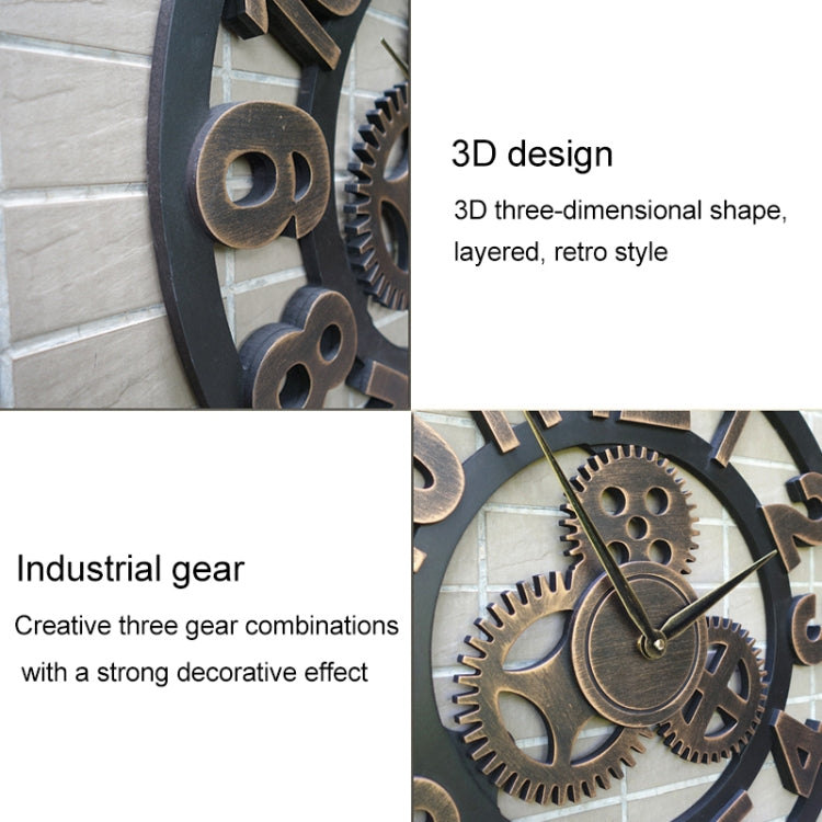 Retro Wooden Round Single-sided Gear Clock Rome Number Wall Clock, Diameter: 40cm, Rome Number  40cm