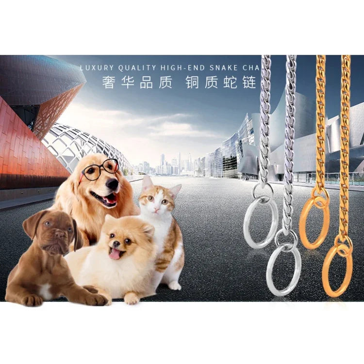 寵物項圈 寵物頸帶 狗頸圈 蛇骨鏈 狗鏈 實心金屬鏈狗項圈，長度：65cm，65cm