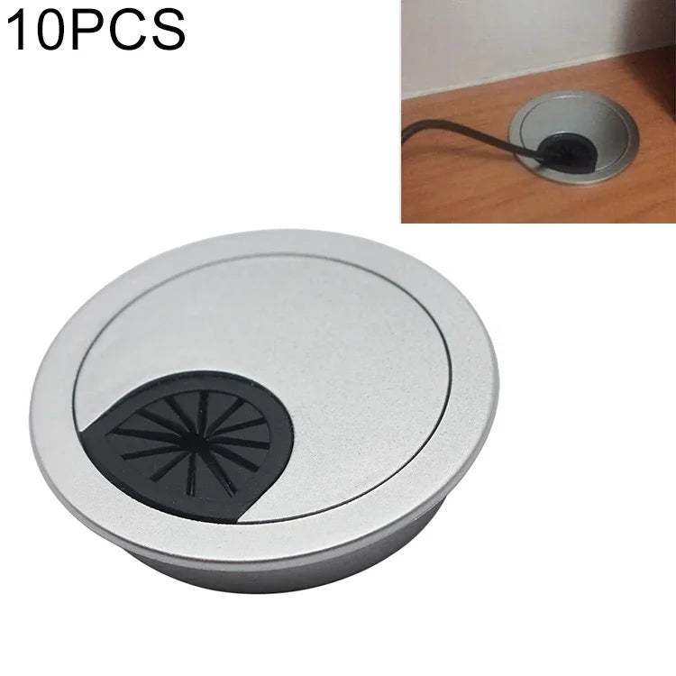 10片桌面電腦塑料圓形穿線盒蓋，孔徑：53mm，53mm