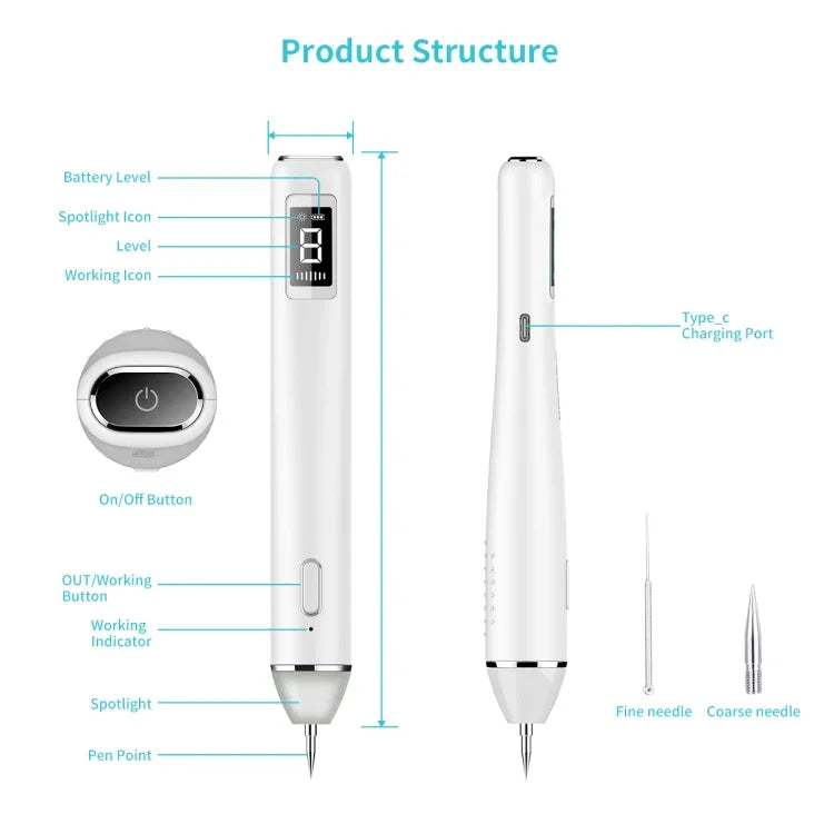 Xpreen XPRE061 專業暗斑去除器 雀斑紋身充電式疣痣去除器，帶LED螢幕和聚光燈