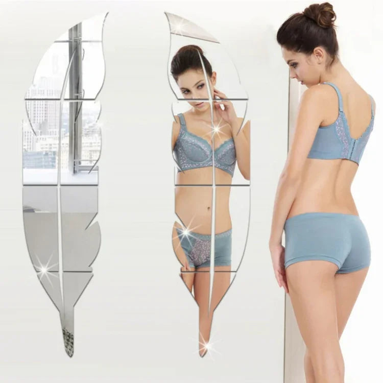 DIY 羽毛風格壓克力鏡面牆貼 家用房間壁畫裝飾藝術牆貼，尺寸：30*120厘米，30*120厘米（銀色），30*120厘米（金色）