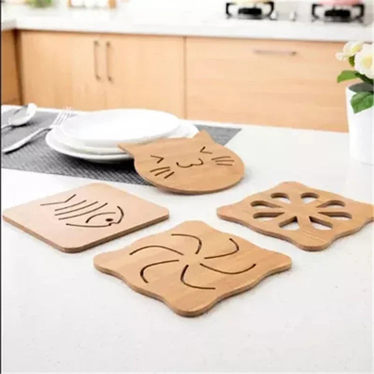 5個可愛卡通廚房桌面保護木杯墊隔熱杯墊，隨機款式配送，桌墊 2