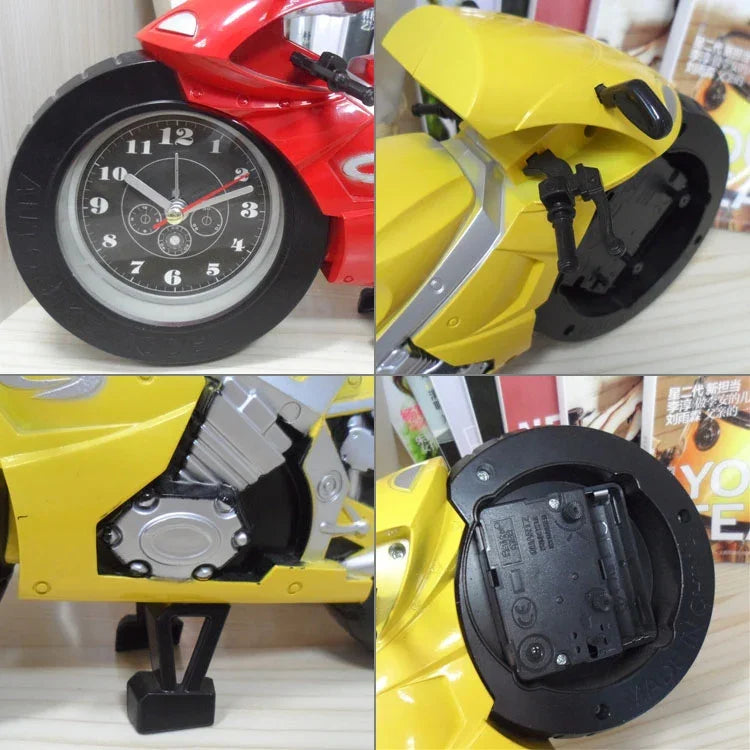 創意藝術摩托車鬧鐘桌鐘模型，家用擺飾