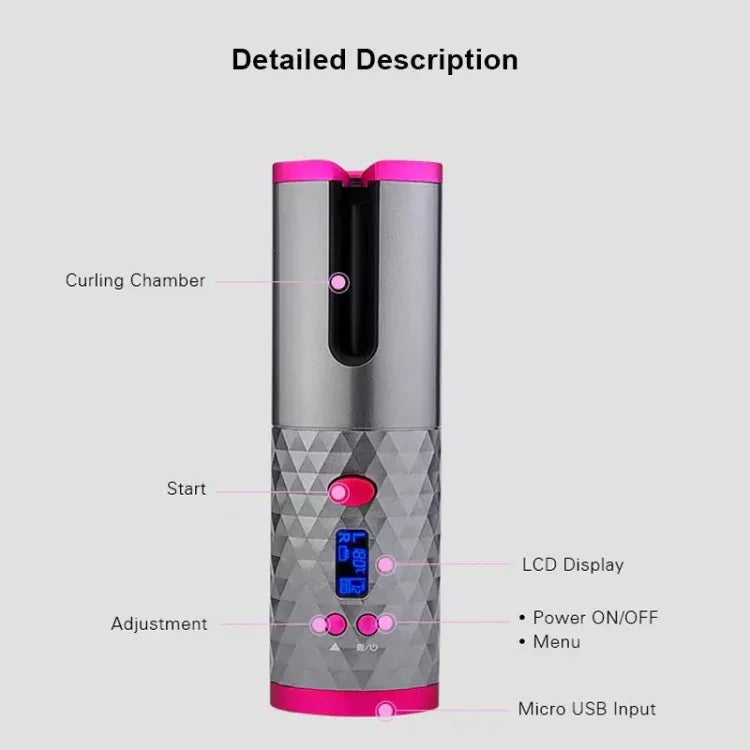 USB充電自動捲髮器便攜迷你無線多功能捲髮棒附LCD顯示