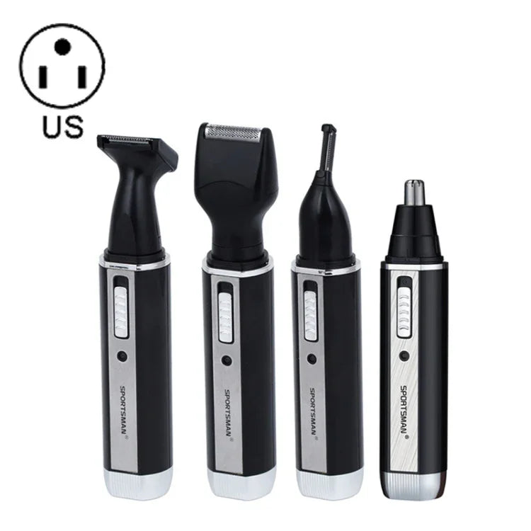 SPORTSMAN四合一充電式耳鼻毛修剪器電動剃鬚刀鬍鬚臉部眉毛修剪器男士用，美規插頭（黑色，110V），美規插頭