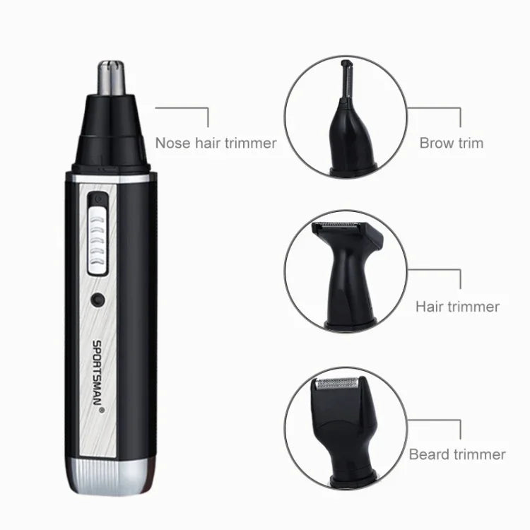 SPORTSMAN四合一充電式耳鼻毛修剪器電動剃鬚刀鬍鬚臉部眉毛修剪器男士用，美規插頭（黑色，110V），美規插頭
