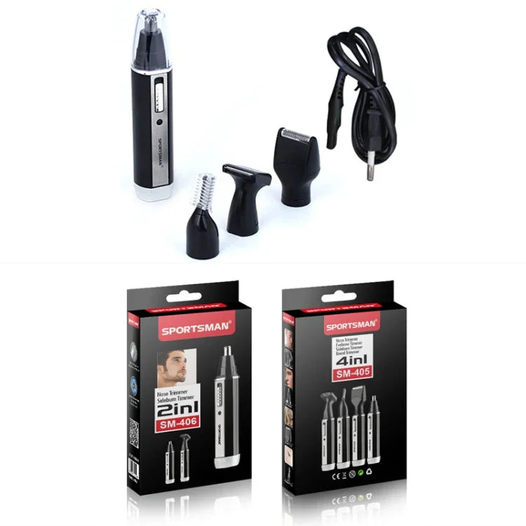 SPORTSMAN四合一充電式耳鼻毛修剪器電動剃鬚刀鬍鬚臉部眉毛修剪器男士用，美規插頭（黑色，110V），美規插頭