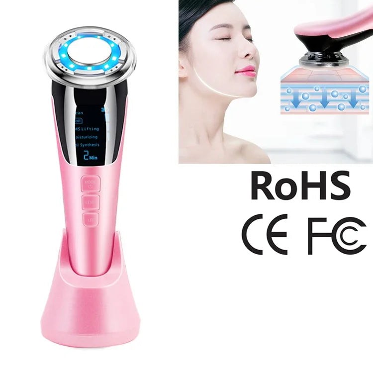 BLK-D818 臉部美容儀熱冷彩光皮膚再生儀 EMS 微電流美容導入儀，BLK-D818（粉色），BLK-D818（白色）