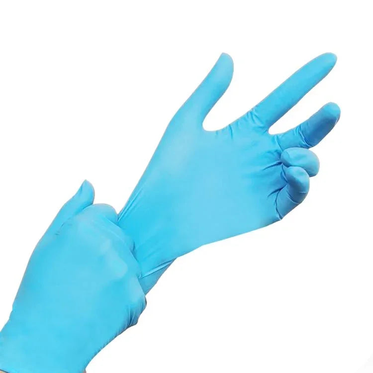 100片藍色一次性丁腈手套 家務用品，尺寸：L，適合掌寬：9cm-10cm，新舊包裝盒隨機發貨，尺寸：L