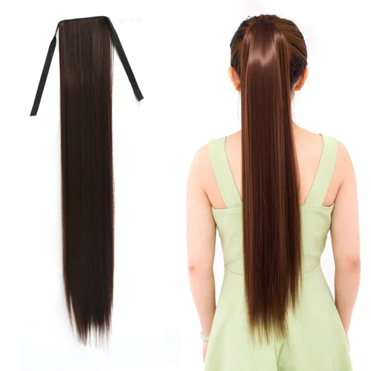自然長直髮馬尾繃帶式假髮馬尾，女性用，長度：75cm，75cm