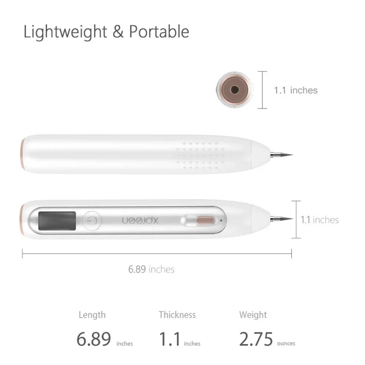 XPREEN XPRE051 專業無線可充電祛痣雀斑暗斑紋身疣去除筆 皮膚標籤斑點擦除專業美容掃描斑點筆套裝 帶LED屏幕和聚光燈