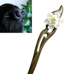 經典綠檀古典髮簪 髮飾頭飾-半月玉花 + 禮盒，禮盒顏色隨機，綠檀半月玉花白色