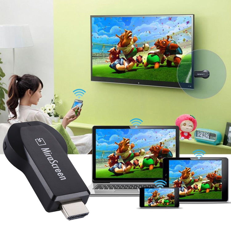 MiraScreen WiFi 顯示接收器 / Miracast Airplay DLNA 顯示接收器 無線鏡像螢幕裝置，附 2 合 1 USB 線