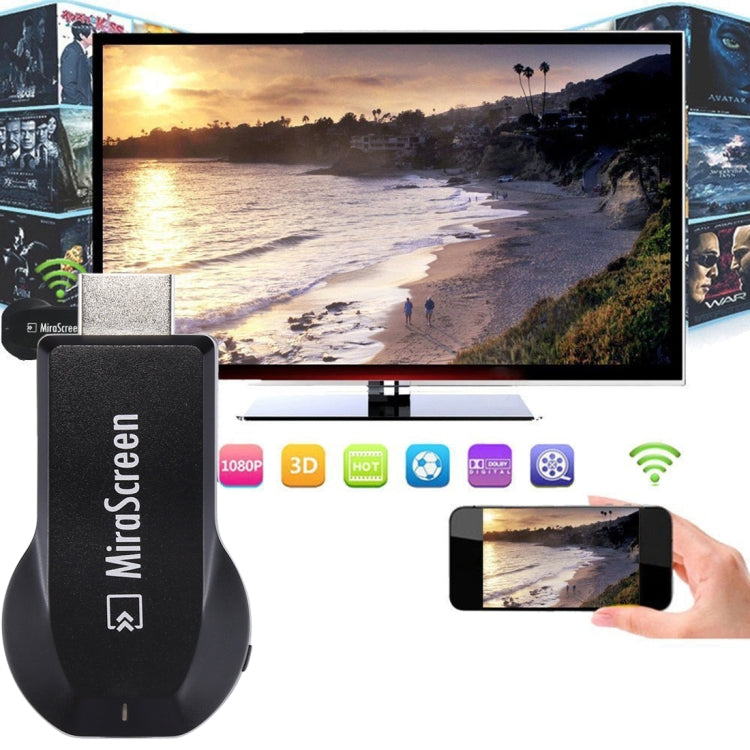 MiraScreen WiFi 顯示接收器 / Miracast Airplay DLNA 顯示接收器 無線鏡像螢幕裝置，附 2 合 1 USB 線