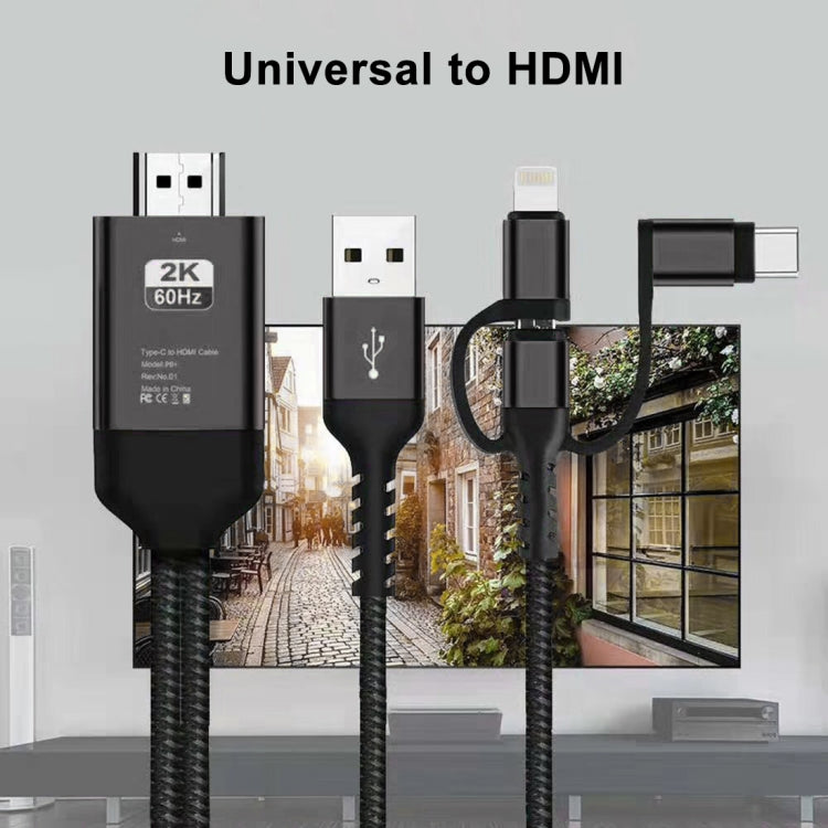 3合1 Micro USB + USB-C / Type-C + 8針轉HDMI HDTV線
