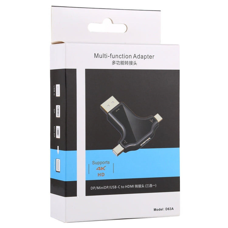 D63A DisplayPort + Mini DP + USB-C / Type-C 公對 HDMI 母 3 合 1 轉接器，D63A