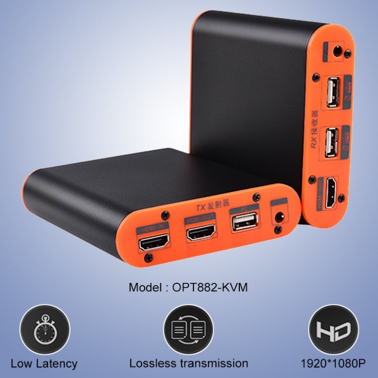 OPT882-KVM HDMI 延長器（接收器與發射器）光纖延長器帶 USB 埠及 KVM 功能，傳輸距離：20KM，OPT882-KVM