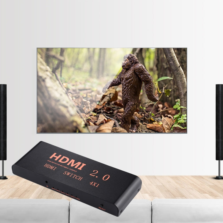 4進1出4K/60Hz HDMI 2.0切換器帶遙控器，歐盟插頭，4進1出