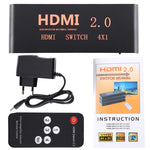 4進1出4K/60Hz HDMI 2.0切換器帶遙控器，歐盟插頭，4進1出