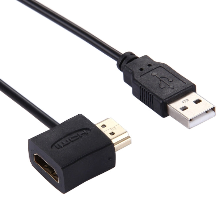 50公分HDMI母+HDMI公轉USB 2.0公連接器轉接線，HDMI母+公
