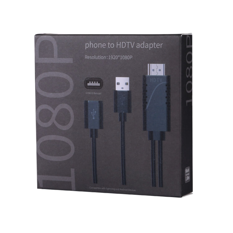 1080P USB 2.0公頭 + USB 2.0母頭轉HDMI HDTV AV轉接線，適用iPhone / iPad，Android智能手機