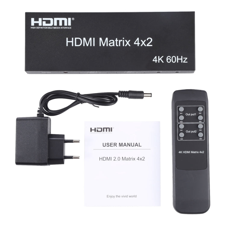 HDMI 4x2 矩陣切換器／分配器，附遙控器，支援 ARC / MHL / 4Kx2K / 3D，4 埠 HDMI 輸入，2 埠 HDMI 輸出
