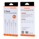 3 件裝 HAWEEL 1米高速 8針轉 USB 同步及充電線套件，適用於 iPhone、iPad，3件