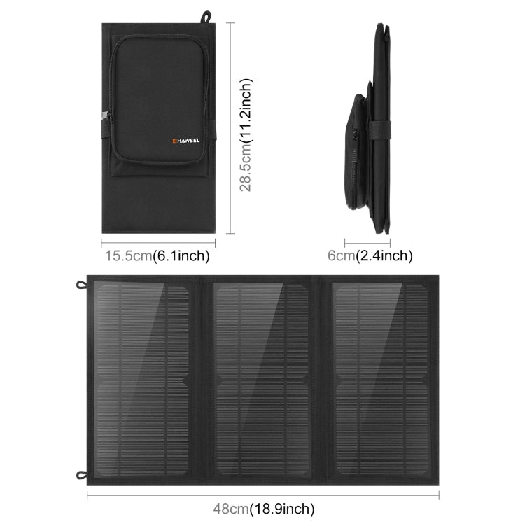 HAWEEL 18W 三片摺疊太陽能充電包，配備 5V / 3.1A 最大雙 USB 埠，支援 QC3.0 和 AFC，18W 三片