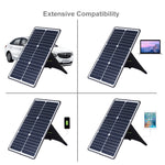 HAWEEL 便攜式 20W 單晶矽太陽能充電板，配備 USB 埠、支架及虎口夾，支援 QC3.0 和 AFC