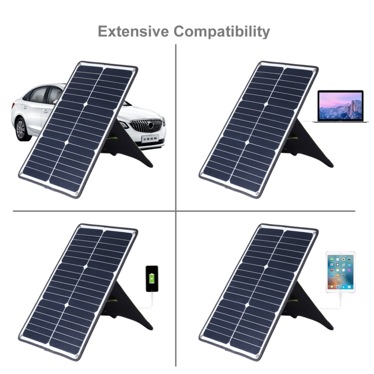 HAWEEL 便攜式 20W 單晶矽太陽能充電板，配備 USB 埠、支架及虎口夾，支援 QC3.0 和 AFC