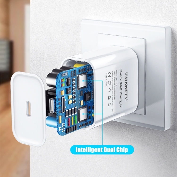 HAWEEL PD 20W 單 USB-C / Type-C 介面 QC 旅行充電器，支援完整 QC 協議，歐洲插頭，QC 充電器歐洲插頭