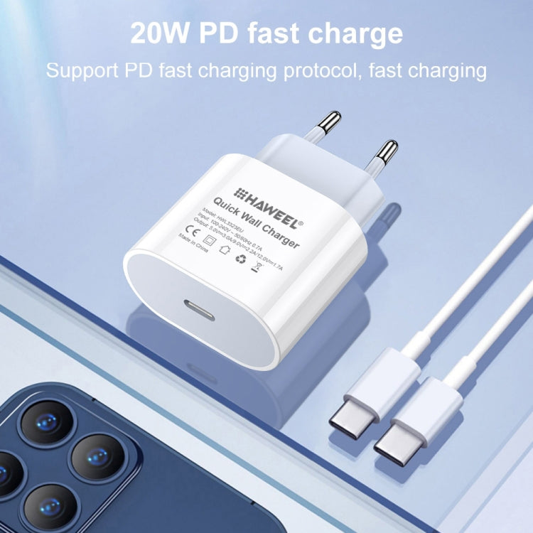 HAWEEL PD 20W 單 USB-C / Type-C 介面 QC 旅行充電器，支援完整 QC 協議，歐洲插頭，QC 充電器歐洲插頭