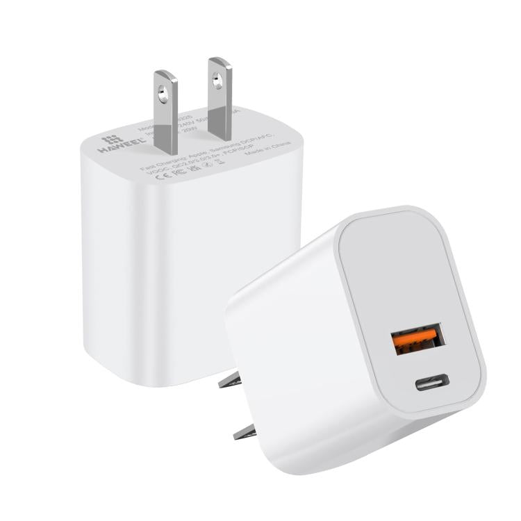 HAWEEL 20W 雙埠快速充電器轉接器，美規插頭，雙埠充電器美規插頭