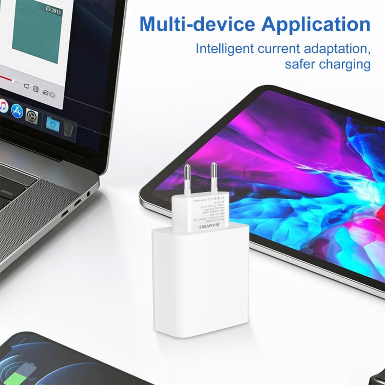 HAWEEL 20W 雙埠快速充電器轉接器，歐規插頭，雙埠充電器歐規插頭