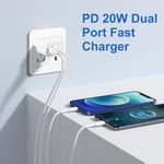 HAWEEL 20W 雙埠快速充電器轉接器，歐規插頭，雙埠充電器歐規插頭