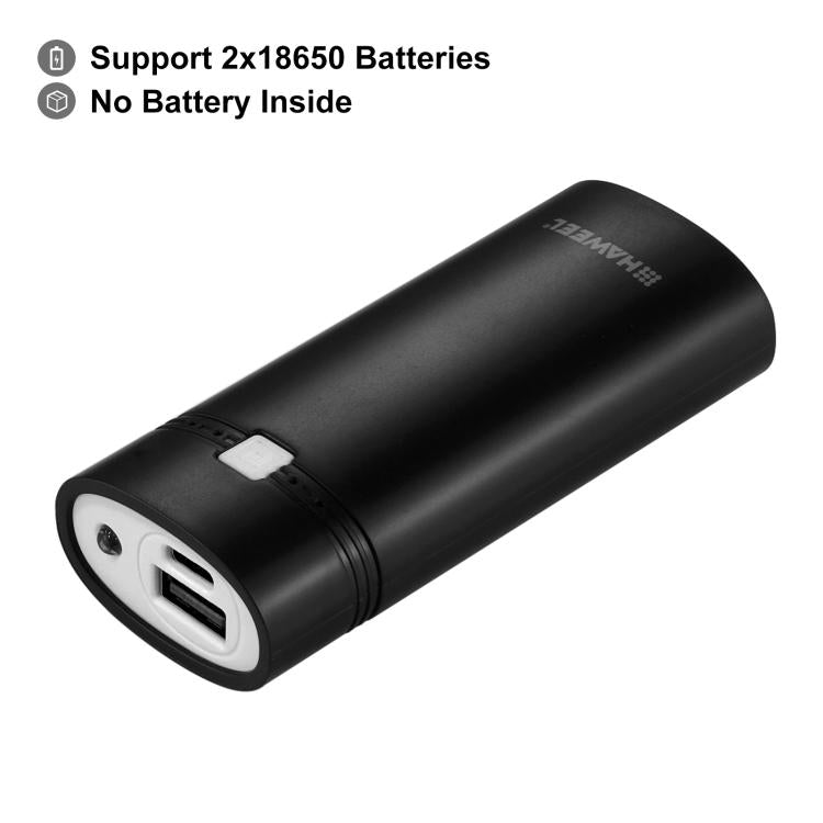 HAWEEL DIY 2顆 18650 電池（不含）5600mAh 行動電源外殼盒，附 USB 輸出及指示燈，DIY 2電池（黑色）、DIY 2電池（白色）