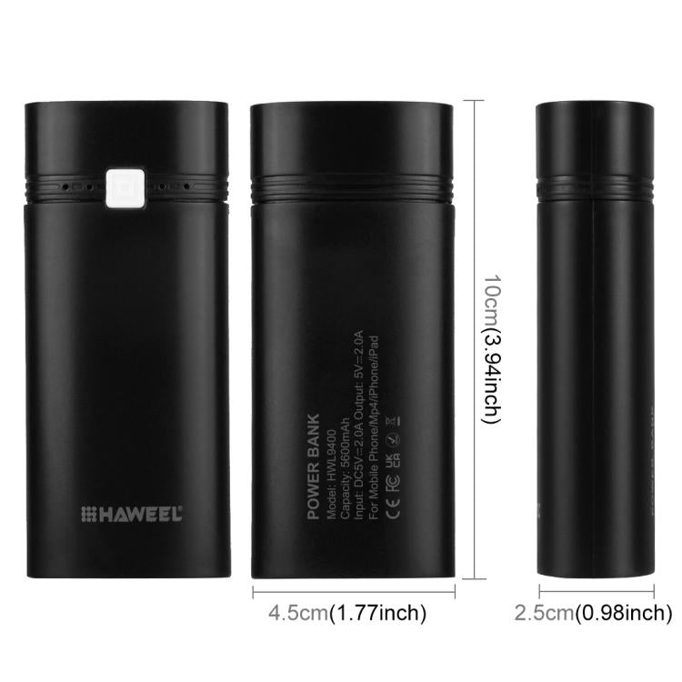 HAWEEL DIY 2顆 18650 電池（不含）5600mAh 行動電源外殼盒，附 USB 輸出及指示燈，DIY 2電池（黑色）、DIY 2電池（白色）
