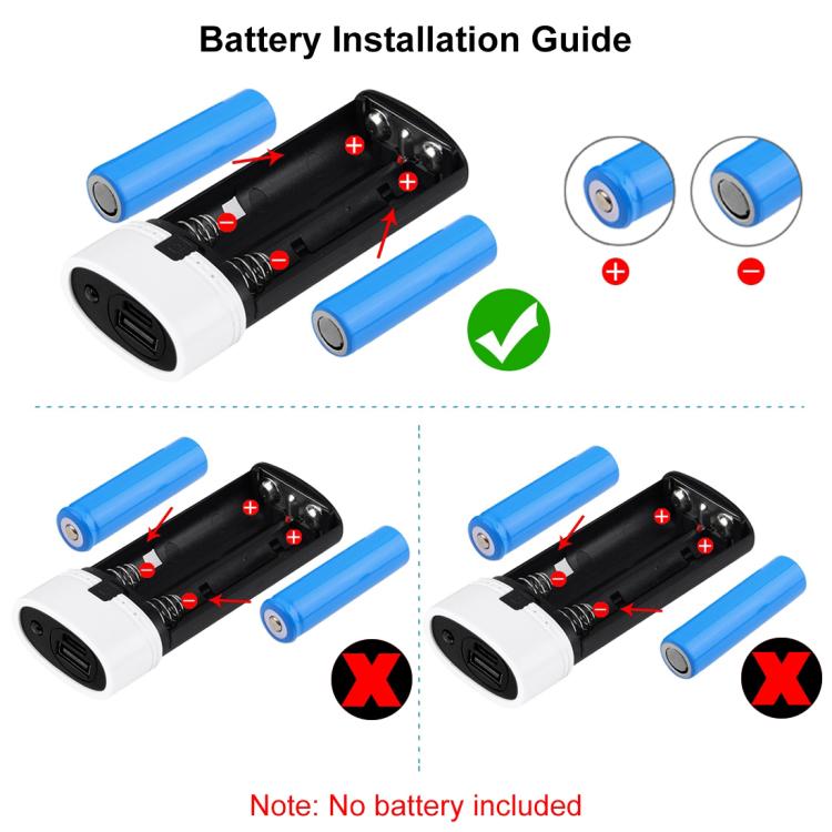 HAWEEL DIY 2顆 18650 電池（不含）5600mAh 行動電源外殼盒，附 USB 輸出及指示燈，DIY 2電池（黑色）、DIY 2電池（白色）