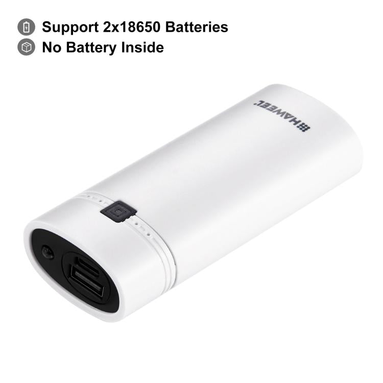 HAWEEL DIY 2顆 18650 電池（不含）5600mAh 行動電源外殼盒，附 USB 輸出及指示燈，DIY 2電池（黑色）、DIY 2電池（白色）