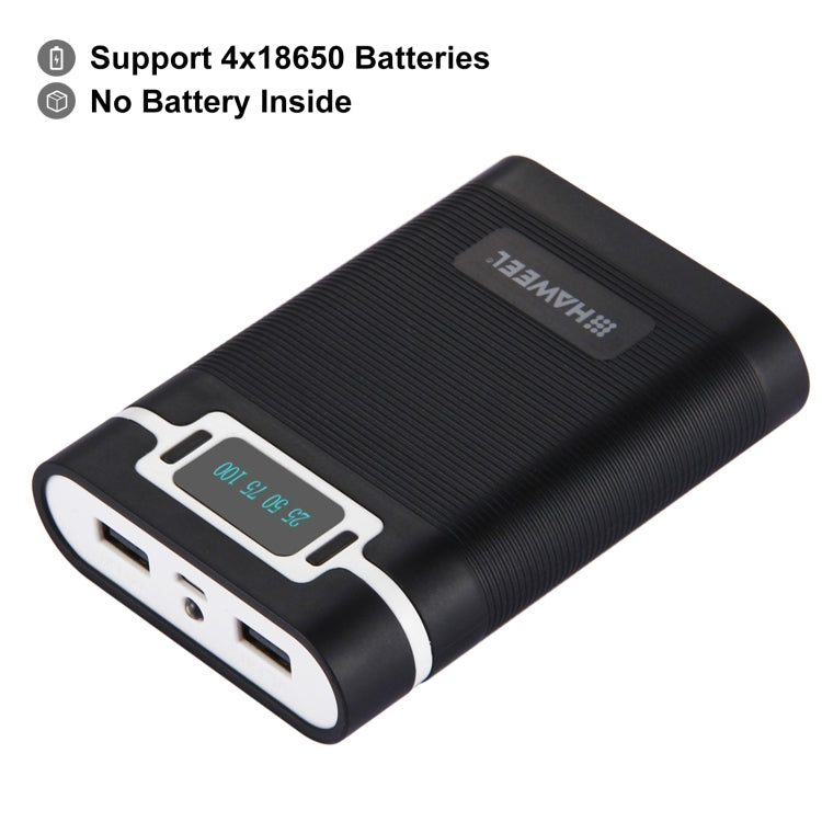 HAWEEL DIY 4顆 18650 電池（不含）10000mAh 行動電源外殼盒，附 2個 USB 輸出及顯示，適用於 iPhone、Galaxy、Sony、HTC、Google、Huawei、小米、Lenovo 及其他智慧手機，DIY 4顆 18650 10000mAh 電池（美規）