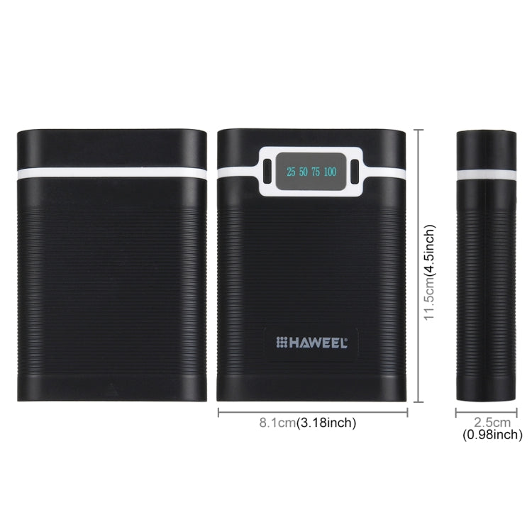 HAWEEL DIY 4顆 18650 電池（不含）10000mAh 行動電源外殼盒，附 2個 USB 輸出及顯示，適用於 iPhone、Galaxy、Sony、HTC、Google、Huawei、小米、Lenovo 及其他智慧手機，DIY 4顆 18650 10000mAh 電池（美規）