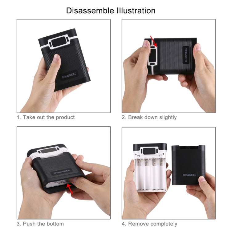 HAWEEL DIY 4顆 18650 電池（不含）10000mAh 行動電源外殼盒，附 2個 USB 輸出及顯示，適用於 iPhone、Galaxy、Sony、HTC、Google、Huawei、小米、Lenovo 及其他智慧手機，DIY 4顆 18650 10000mAh 電池（美規）